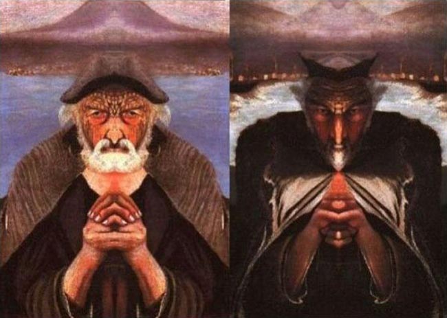 нужно приложить зеркало к середине картины
