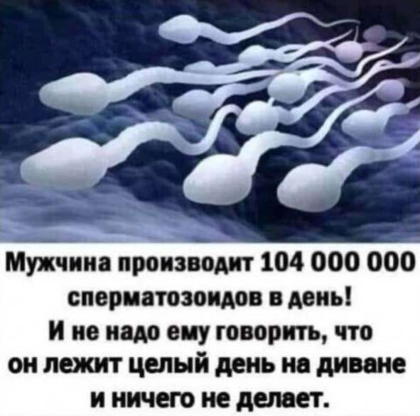 Мужчина производит 104 000 000 сперматозоидов в день!